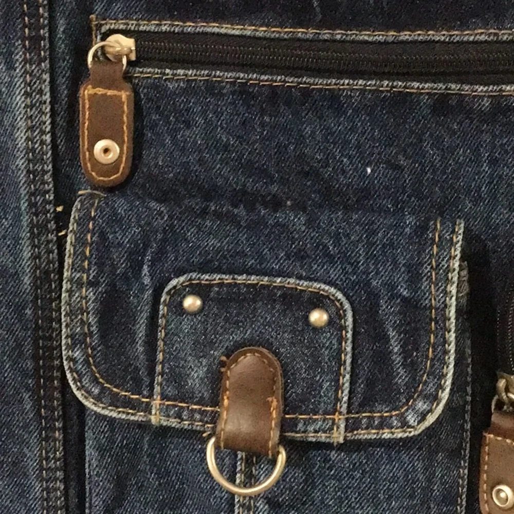 Denim Lightweight Large Tote, Shoulder Bag, Shopping, Pocket Decor, Cotton, Blue - Picture 5 of 11